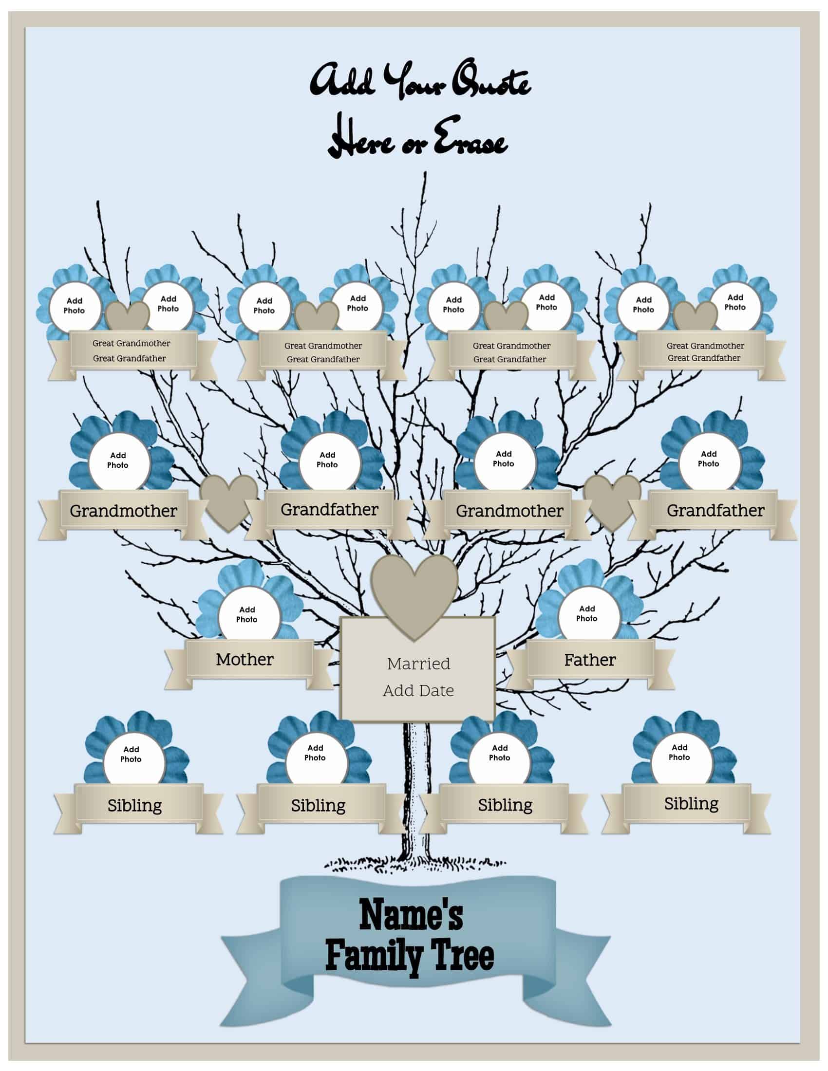  4 Generation Family Tree Template Free To Customize Print