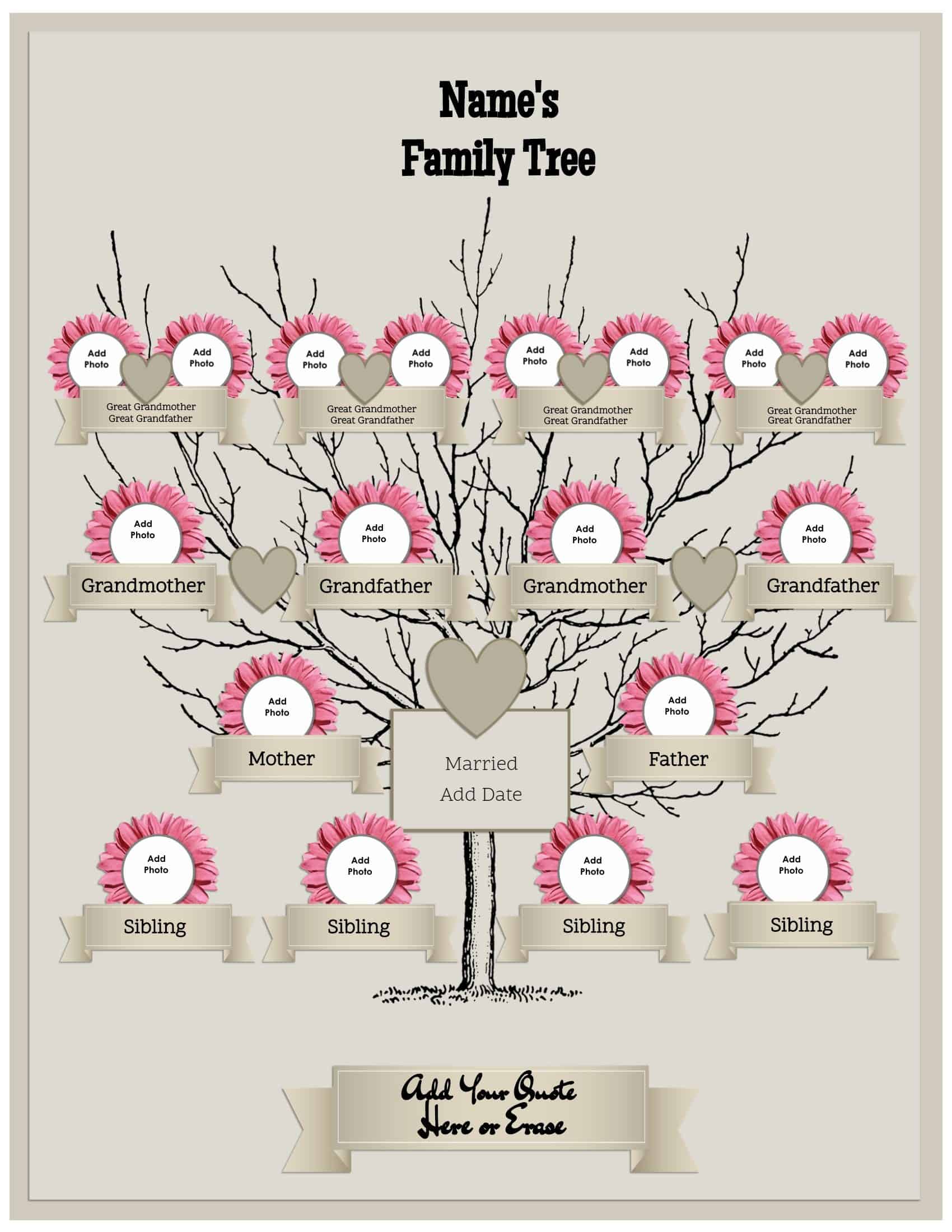 4 Generation Family Tree Template Free to Customize Print